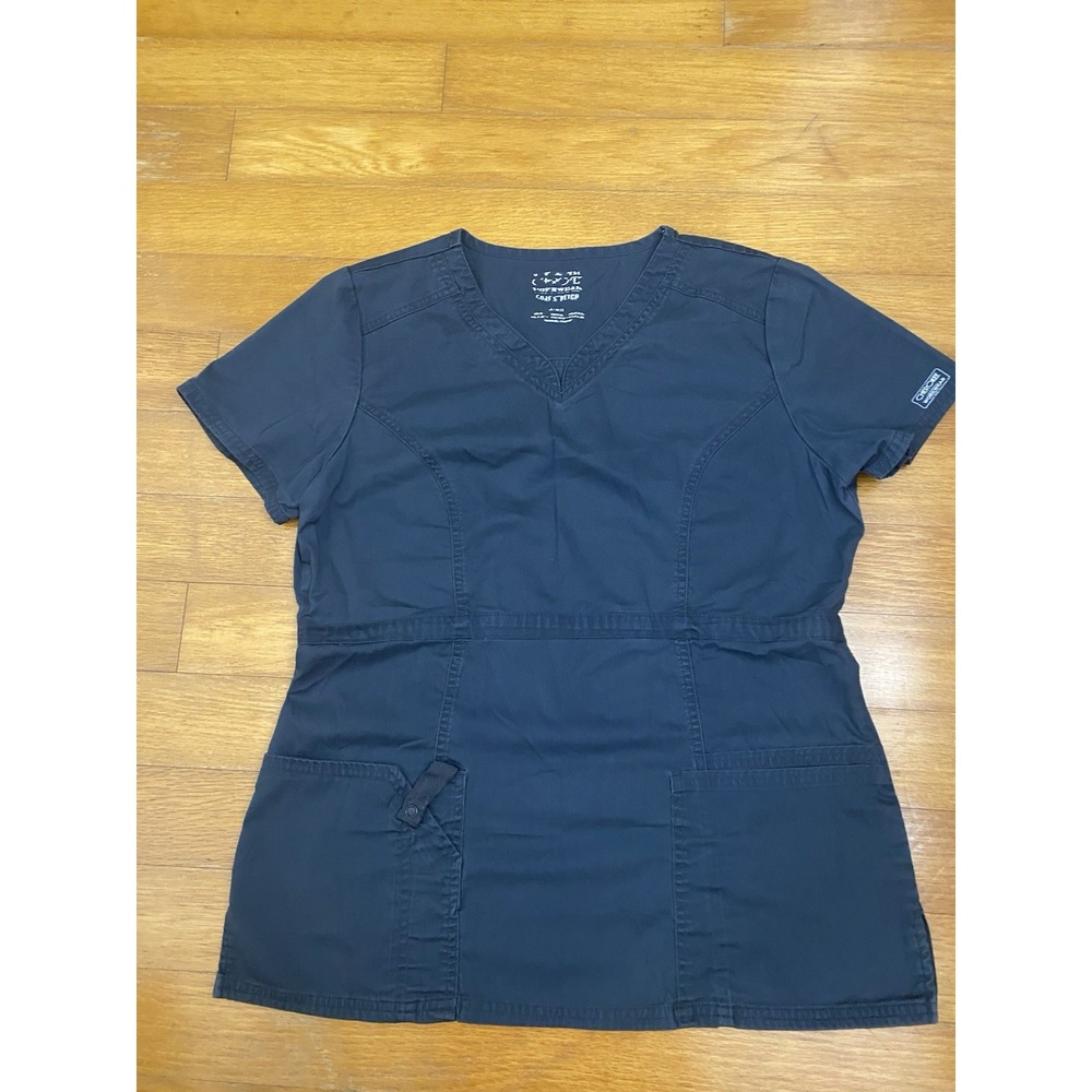 Cherokee Workwear Scrub Top Medium Women's Grey Slightly Faded Core‎ Stretch